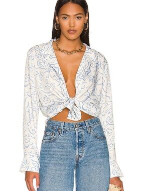 REVOLVE RESA Perfect Blouse Matisse SZ XS Versatile Blue Print Sold OUT Oversize